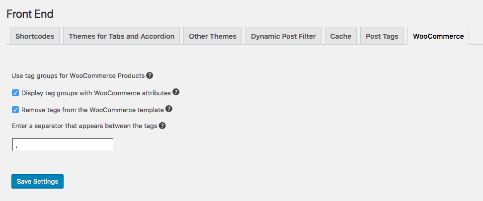 Screenshot WooCommerce tags as attributes