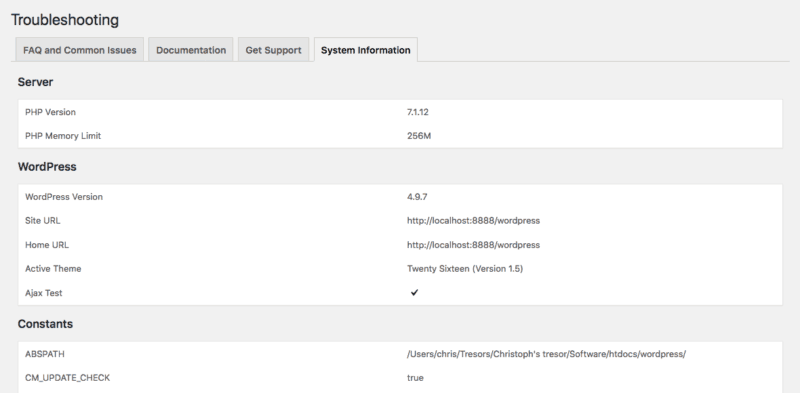 WordPress Troubleshooting Screenshot