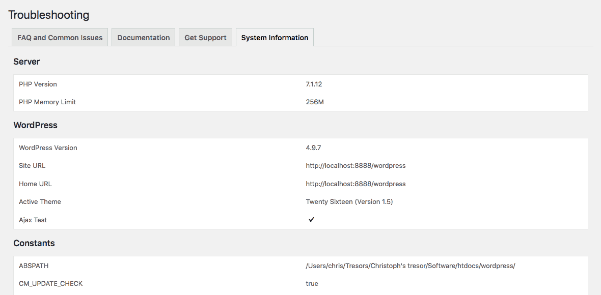 WordPress Troubleshooting Screenshot